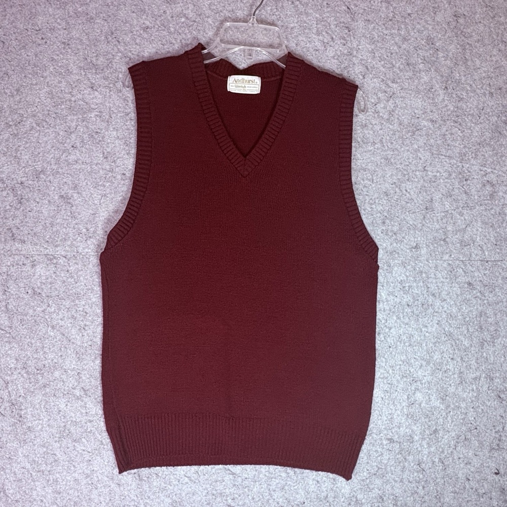 Andhurst Sweater Vest Mens XL Burgundy Vtg Preppy Wool Blend Wintuk